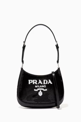 Shop Prada Black Cleo Crossbody Bag in Embroidered Sequined for WOMEN |  Ounass Kuwait