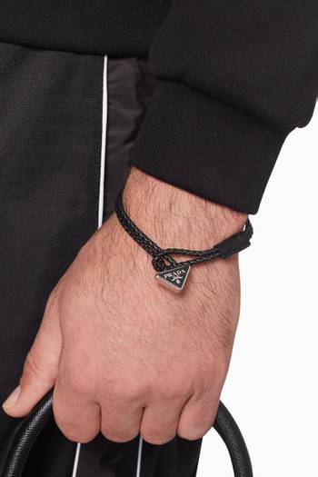 hover state of Leather Rope Triangle Logo Bracelet