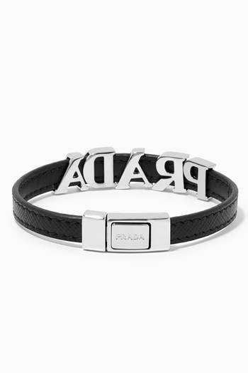 hover state of Logo Lettering Bracelet in Saffiano Leather    