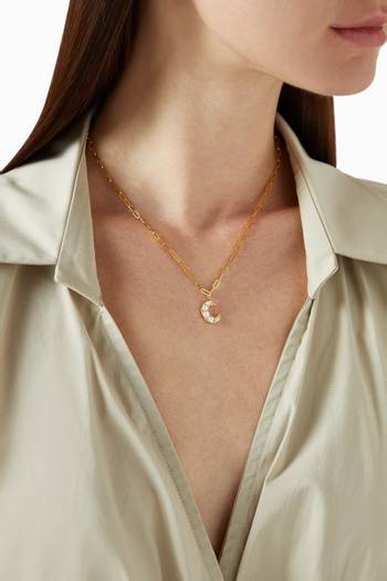 hover state of Linked Chain with Pearl Moon Pendant in Yellow Gold Vermeil  