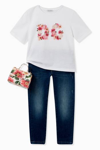 hover state of Skinny Stretch Jeans with Floral Patch    