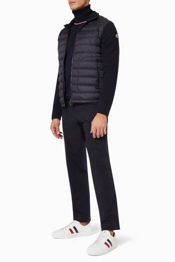 hover state of Moncler Zip-up Cardigan in Quilted Nylon & Knit Wool  