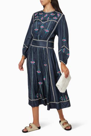 hover state of Caroline Embroidered Midi Dress in Silk 