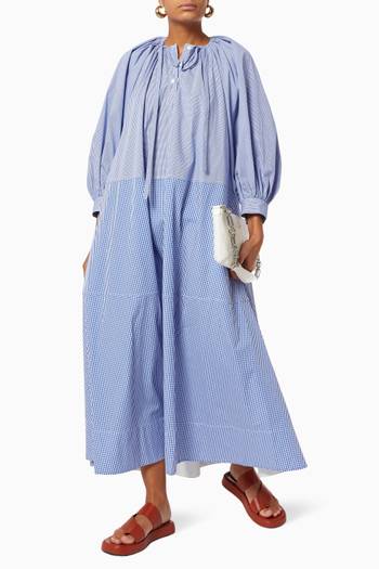 hover state of Yale Ruched Maxi Dress in Chambray   