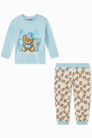 hover state of Bear Print T-shirt and Trousers Set in Cotton 