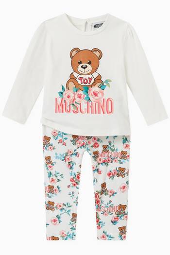 hover state of Teddy Bear with Flower Print T-shirt  in Cotton   