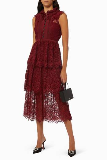 hover state of Floral Midi Dress in Cord Lace & Chiffon