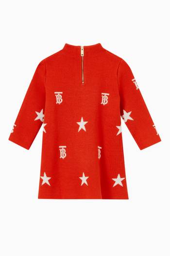 hover state of Star & Monogram Motif Dress in Wool Blend