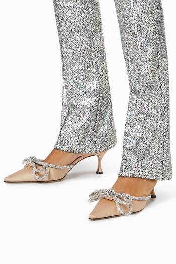 hover state of Double Bow Crystal Mules in Silk Satin      