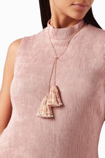 hover state of Bahar Double Tassel Diamond Necklace with Pearls in 18kt Rose Gold, Large   