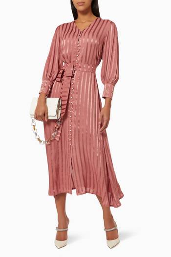 hover state of Celine Straight Maxi Dress in Striped Crepe 