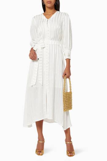 hover state of Celine Straight Maxi Dress in Striped Crepe 
