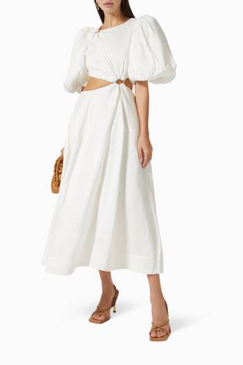 hover state of Vanades Cut Out Ring Midi Dress in Linen Blend