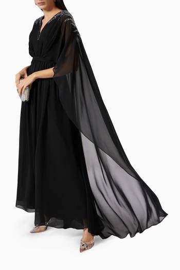 hover state of Embellished Cape Gown in Chiffon  