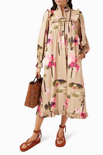 hover state of Woodie Floral Print Midi Dress in Organic Cotton