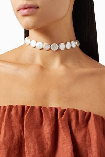 hover state of Whitehaven Keshi Pearls Choker Necklace in 24kt Gold Plating   