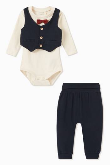 hover state of Waistcoat Bodysuit & Trousers Set in Organic Cotton  