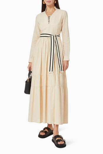 hover state of Belted Tiered Maxi Dress in Cotton  