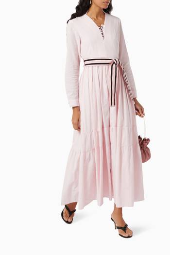 hover state of Belted Tiered Maxi Dress in Cotton   