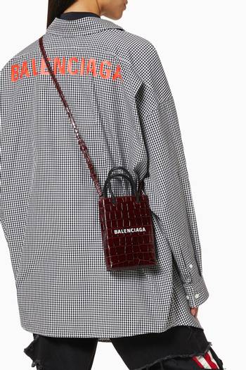 hover state of Shopping Phone Holder Bag in Shiny Crocodile Embossed Calfskin   