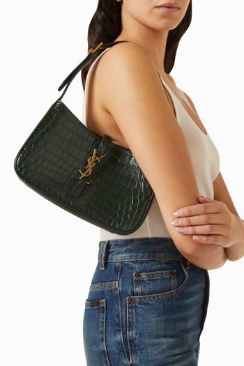 hover state of Le 5 À 7 Hobo Bag in Crocodile-embossed Shiny Leather        