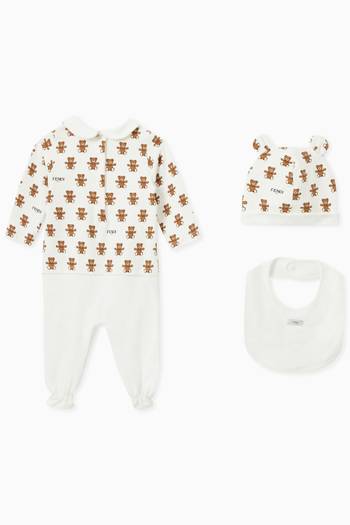 hover state of Teddy Print Pyjama Set in Cotton Jersey     