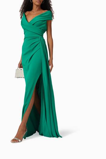 hover state of Off-shoulder Draped Gown in Stretch-crepe