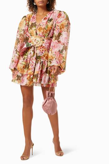 hover state of Rosa Mini Dress in Floral Printed Silk 
