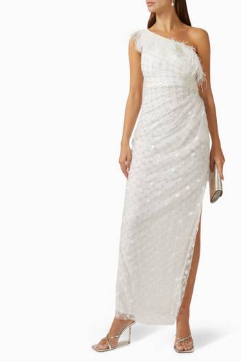 hover state of Embellished One-shoulder Gown in Tulle