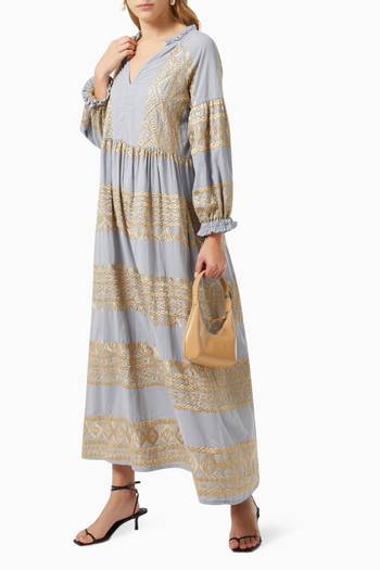 hover state of Contrast Embroidered Dress in Cotton 