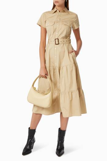hover state of Tiered Midi Shirtdress in Cotton Poplin  