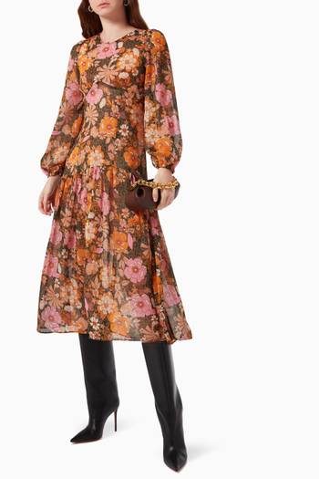 hover state of Floral Leopard Midi Dress