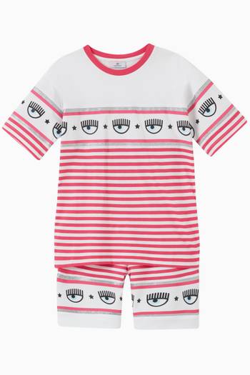 hover state of Maxi Logomania Striped T-shirt in Cotton Jersey    
