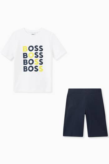 hover state of Logo Print T-shirt & Shorts Set in Cotton
