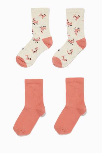 hover state of Animal Patterned Socks in Cotton, Set of 2
