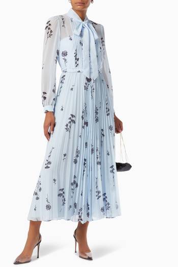 hover state of Bow Tie Floral Midi Dress in Chiffon  