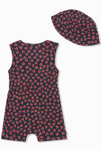 hover state of Heart Print Romper and Hat, Set of Two 