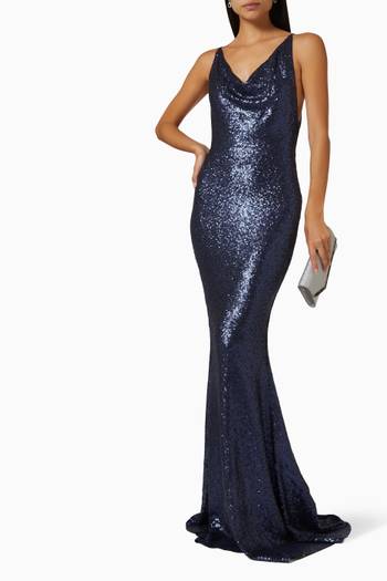 hover state of Ricky Cowl Neck Sequin Gown