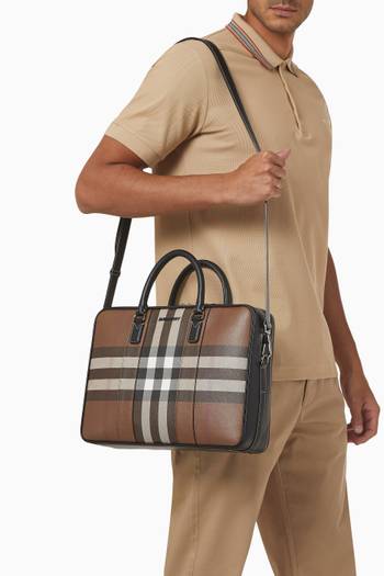 hover state of Ainsworth Check Briefcase in Eco-canvas & Leather