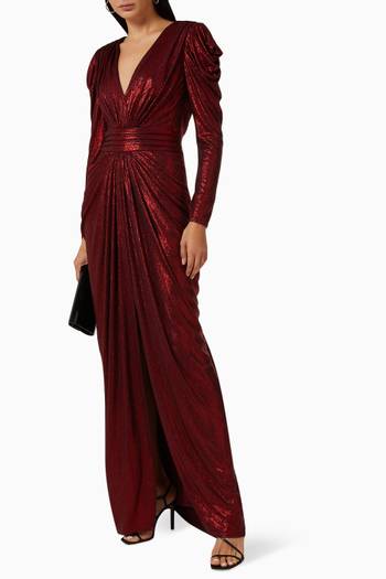 hover state of Lava Draped Metallic Gown in Lamé