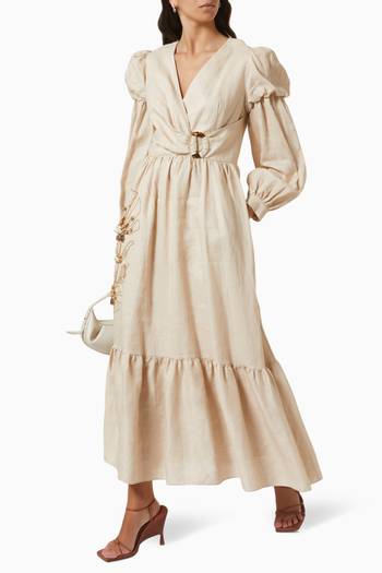 hover state of Embellished Wrap Dress in Linen
