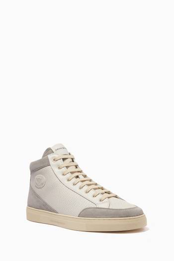 hover state of Eagle Logo High-top Sneakers in Perforated Leather & Suede  