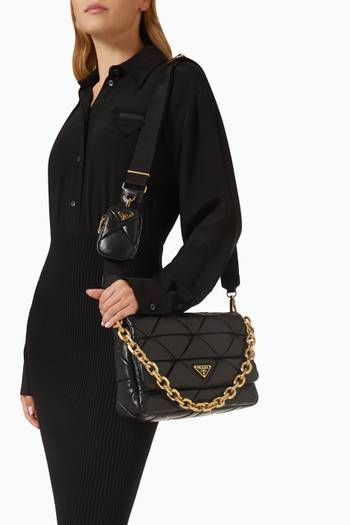 hover state of Prada System Patchwork Shoulder Bag in Leather