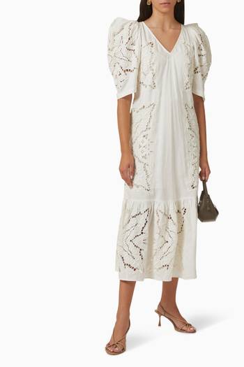 hover state of Anita Eyelet Midi Dress in Cotton-linen