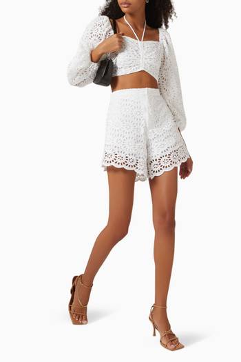 hover state of Palma Eyelet High-rise Shorts in Cotton