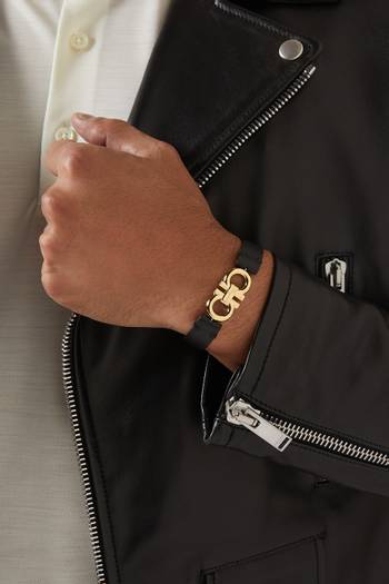 hover state of Gancini Double-sided Logo Bracelet in Leather   