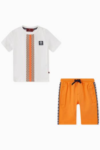 hover state of Logo Stripe T-shirt & Shorts Set in Cotton