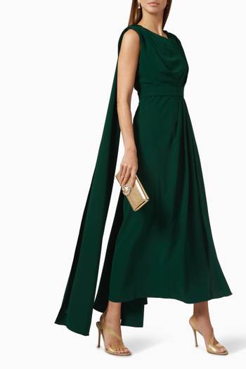 hover state of Zira Cape Sleeve Maxi Dress in Silk Crêpe   
