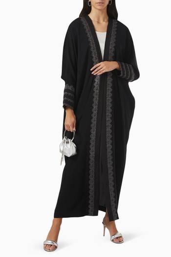 hover state of Metallic Embroidered Abaya in Crepe   