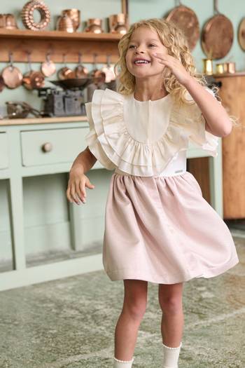 hover state of Maude Frilled Dress in Cotton & Jacquard Blend    